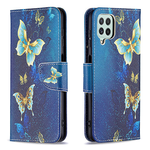 Handytasche Stand Schutzhülle Flip Leder Hülle Modisch Muster B03F für Samsung Galaxy A22 4G Hellblau