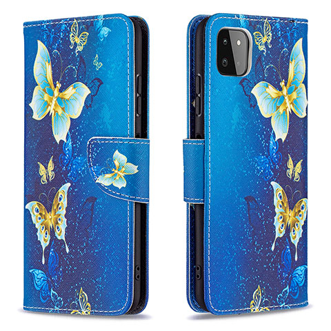 Handytasche Stand Schutzhülle Flip Leder Hülle Modisch Muster B03F für Samsung Galaxy A22 5G Hellblau