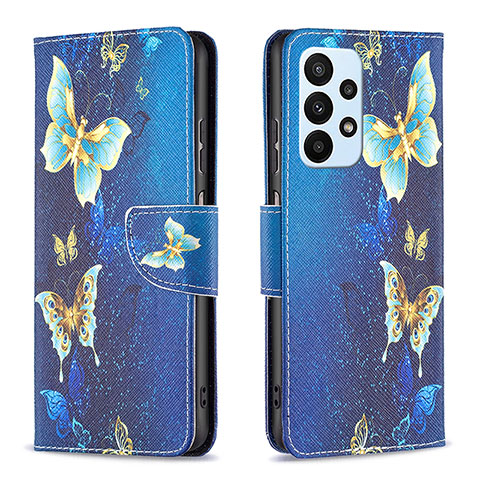 Handytasche Stand Schutzhülle Flip Leder Hülle Modisch Muster B03F für Samsung Galaxy A23 4G Hellblau