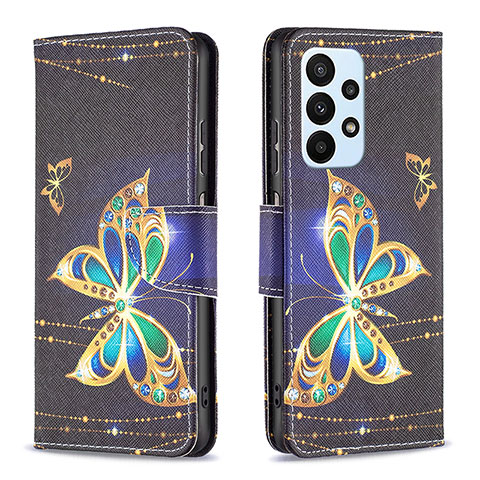 Handytasche Stand Schutzhülle Flip Leder Hülle Modisch Muster B03F für Samsung Galaxy A23 4G Schwarz