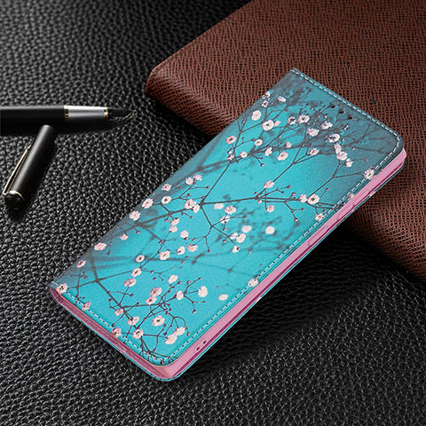 Handytasche Stand Schutzhülle Flip Leder Hülle Modisch Muster B03F für Samsung Galaxy S21 Ultra 5G Cyan