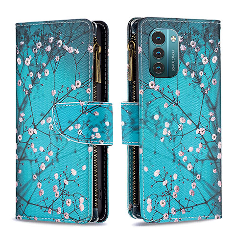 Handytasche Stand Schutzhülle Flip Leder Hülle Modisch Muster B04F für Nokia G11 Cyan