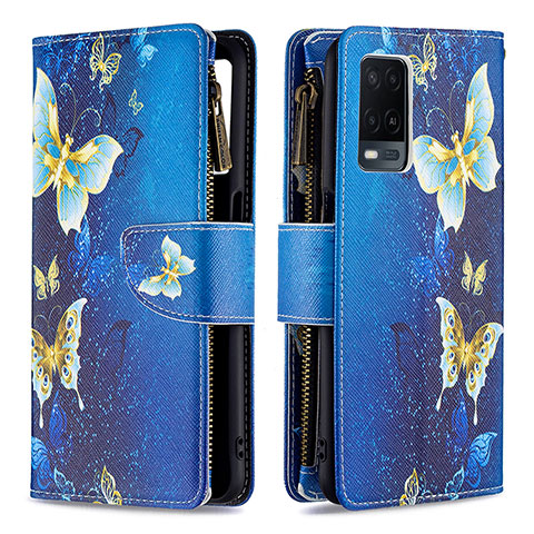 Handytasche Stand Schutzhülle Flip Leder Hülle Modisch Muster B04F für Oppo A54 4G Blau