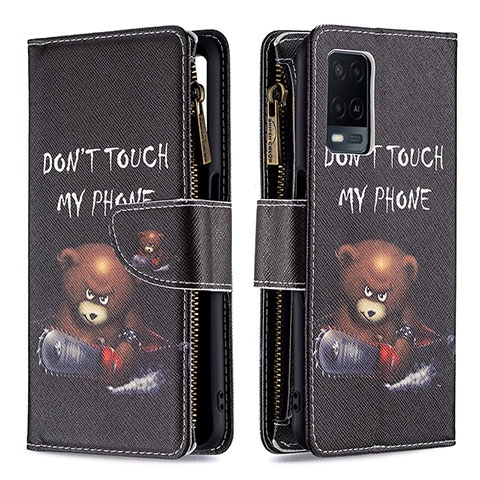 Handytasche Stand Schutzhülle Flip Leder Hülle Modisch Muster B04F für Oppo A54 4G Dunkelgrau