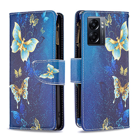 Handytasche Stand Schutzhülle Flip Leder Hülle Modisch Muster B04F für Oppo A56S 5G Blau