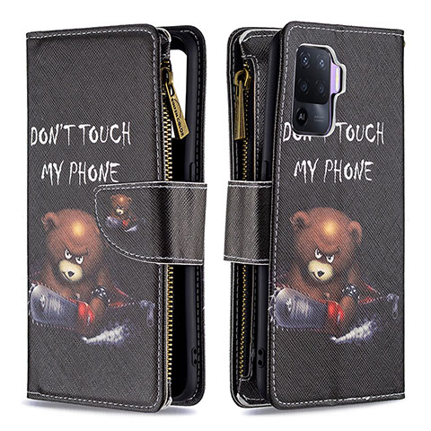 Handytasche Stand Schutzhülle Flip Leder Hülle Modisch Muster B04F für Oppo A94 4G Dunkelgrau