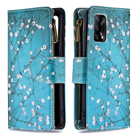 Handytasche Stand Schutzhülle Flip Leder Hülle Modisch Muster B04F für Oppo A95 4G Cyan