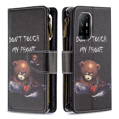 Handytasche Stand Schutzhülle Flip Leder Hülle Modisch Muster B04F für Oppo A95 5G Dunkelgrau