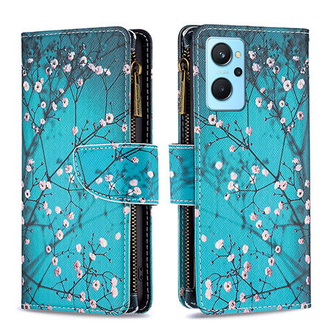 Handytasche Stand Schutzhülle Flip Leder Hülle Modisch Muster B04F für Oppo A96 4G Cyan