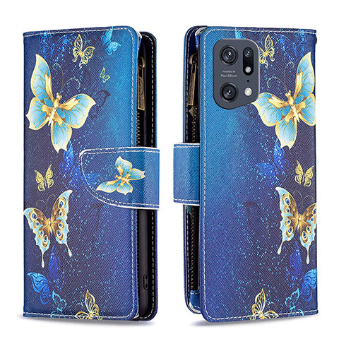 Handytasche Stand Schutzhülle Flip Leder Hülle Modisch Muster B04F für Oppo Find X5 Pro 5G Blau