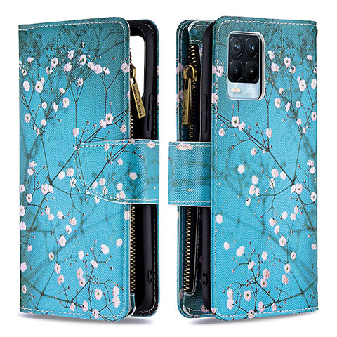 Handytasche Stand Schutzhülle Flip Leder Hülle Modisch Muster B04F für Realme 8 Pro Cyan