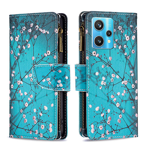 Handytasche Stand Schutzhülle Flip Leder Hülle Modisch Muster B04F für Realme 9 4G Cyan