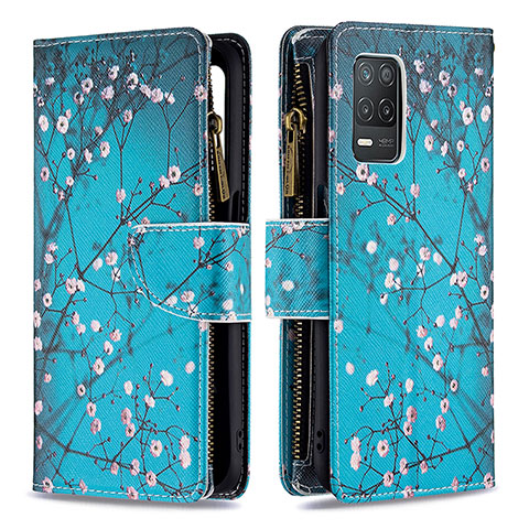 Handytasche Stand Schutzhülle Flip Leder Hülle Modisch Muster B04F für Realme 9 5G India Cyan