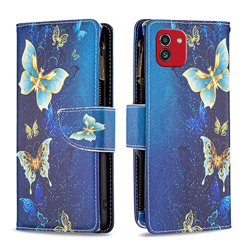 Handytasche Stand Schutzhülle Flip Leder Hülle Modisch Muster B04F für Samsung Galaxy A03 Blau