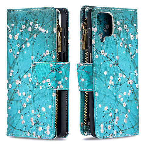 Handytasche Stand Schutzhülle Flip Leder Hülle Modisch Muster B04F für Samsung Galaxy A12 Cyan