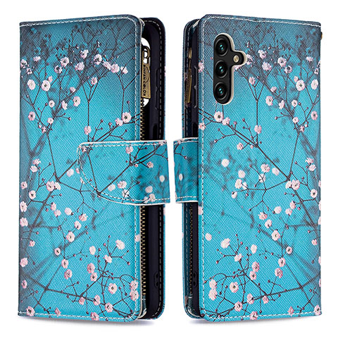 Handytasche Stand Schutzhülle Flip Leder Hülle Modisch Muster B04F für Samsung Galaxy A13 5G Cyan