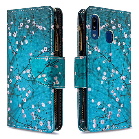 Handytasche Stand Schutzhülle Flip Leder Hülle Modisch Muster B04F für Samsung Galaxy A20e Cyan