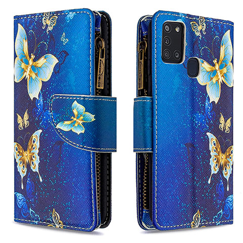 Handytasche Stand Schutzhülle Flip Leder Hülle Modisch Muster B04F für Samsung Galaxy A21s Blau