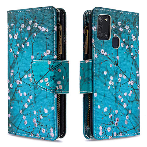 Handytasche Stand Schutzhülle Flip Leder Hülle Modisch Muster B04F für Samsung Galaxy A21s Cyan