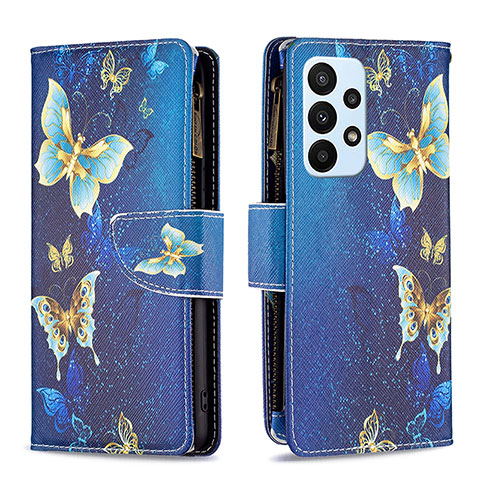 Handytasche Stand Schutzhülle Flip Leder Hülle Modisch Muster B04F für Samsung Galaxy A23 4G Blau