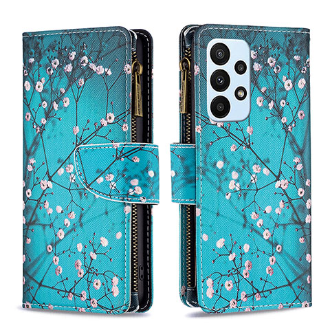 Handytasche Stand Schutzhülle Flip Leder Hülle Modisch Muster B04F für Samsung Galaxy A23 4G Cyan