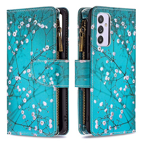 Handytasche Stand Schutzhülle Flip Leder Hülle Modisch Muster B04F für Samsung Galaxy A24 4G Cyan