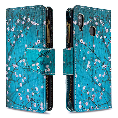 Handytasche Stand Schutzhülle Flip Leder Hülle Modisch Muster B04F für Samsung Galaxy A30 Cyan