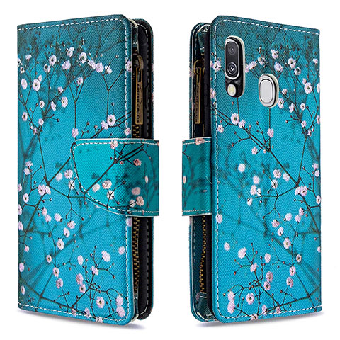 Handytasche Stand Schutzhülle Flip Leder Hülle Modisch Muster B04F für Samsung Galaxy A40 Cyan