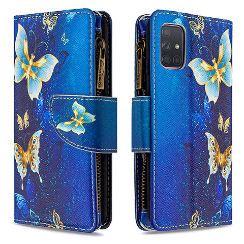 Handytasche Stand Schutzhülle Flip Leder Hülle Modisch Muster B04F für Samsung Galaxy A71 4G A715 Blau