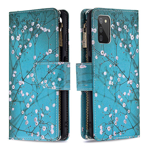 Handytasche Stand Schutzhülle Flip Leder Hülle Modisch Muster B04F für Samsung Galaxy F02S SM-E025F Cyan