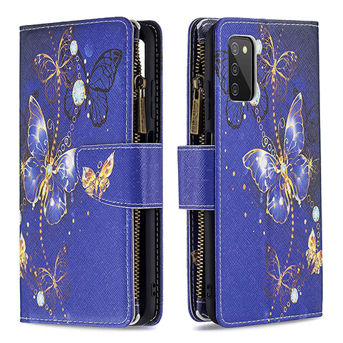 Handytasche Stand Schutzhülle Flip Leder Hülle Modisch Muster B04F für Samsung Galaxy F02S SM-E025F Königs Blau