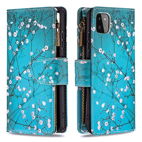 Handytasche Stand Schutzhülle Flip Leder Hülle Modisch Muster B04F für Samsung Galaxy F42 5G Cyan