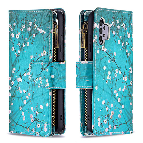 Handytasche Stand Schutzhülle Flip Leder Hülle Modisch Muster B04F für Samsung Galaxy M32 5G Cyan