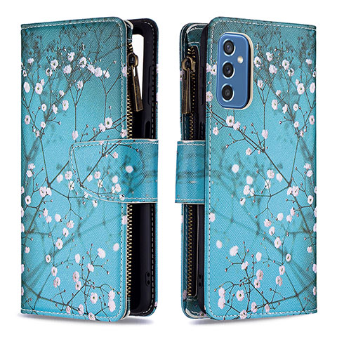 Handytasche Stand Schutzhülle Flip Leder Hülle Modisch Muster B04F für Samsung Galaxy M52 5G Cyan