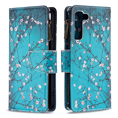 Handytasche Stand Schutzhülle Flip Leder Hülle Modisch Muster B04F für Samsung Galaxy S21 5G Cyan