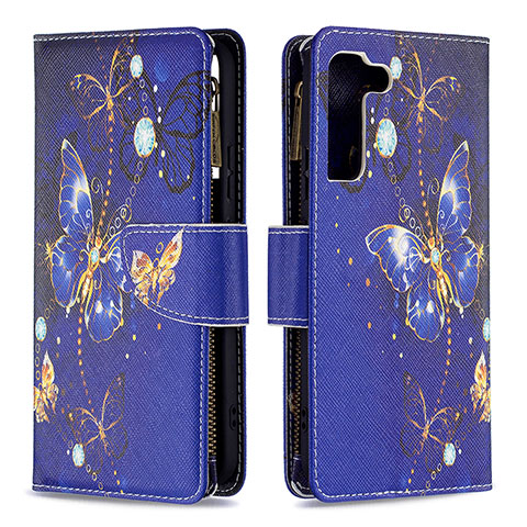 Handytasche Stand Schutzhülle Flip Leder Hülle Modisch Muster B04F für Samsung Galaxy S22 5G Königs Blau