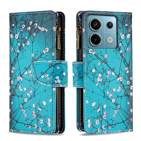 Handytasche Stand Schutzhülle Flip Leder Hülle Modisch Muster B04F für Xiaomi Redmi Note 13 Pro 5G Cyan