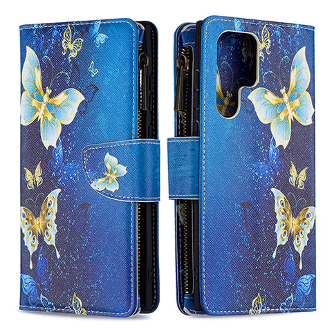 Handytasche Stand Schutzhülle Flip Leder Hülle Modisch Muster B05F für Samsung Galaxy S23 Ultra 5G Blau