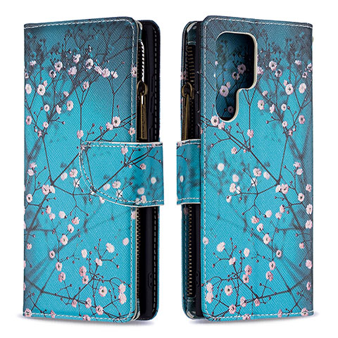 Handytasche Stand Schutzhülle Flip Leder Hülle Modisch Muster B05F für Samsung Galaxy S23 Ultra 5G Cyan