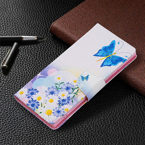 Handytasche Stand Schutzhülle Flip Leder Hülle Modisch Muster B09F für Samsung Galaxy S21 Ultra 5G Hellblau