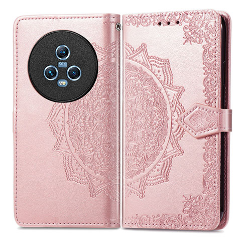 Handytasche Stand Schutzhülle Flip Leder Hülle Modisch Muster für Huawei Honor Magic5 5G Rosegold