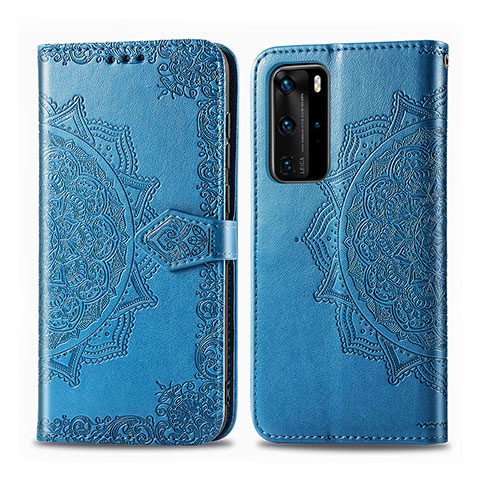 Handytasche Stand Schutzhülle Flip Leder Hülle Modisch Muster für Huawei P40 Pro Blau