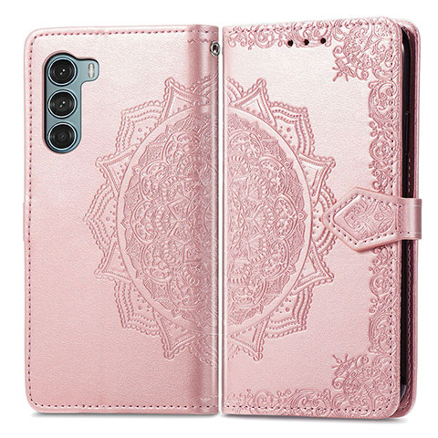 Handytasche Stand Schutzhülle Flip Leder Hülle Modisch Muster für Motorola Moto G200 5G Rosegold