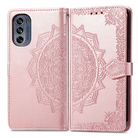 Handytasche Stand Schutzhülle Flip Leder Hülle Modisch Muster für Motorola Moto G62 5G Rosegold