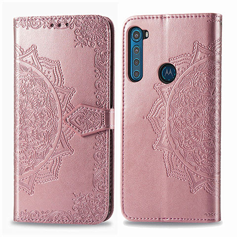 Handytasche Stand Schutzhülle Flip Leder Hülle Modisch Muster für Motorola Moto One Fusion Plus Rosegold