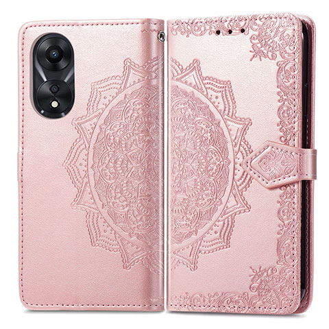 Handytasche Stand Schutzhülle Flip Leder Hülle Modisch Muster für Oppo A38 Rosegold