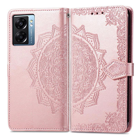 Handytasche Stand Schutzhülle Flip Leder Hülle Modisch Muster für Oppo A56S 5G Rosegold