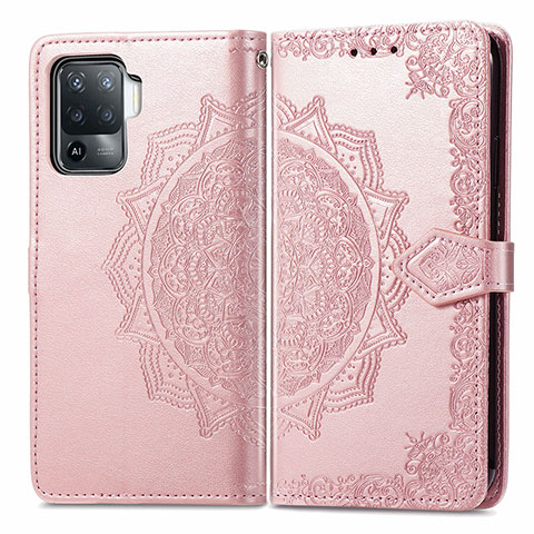 Handytasche Stand Schutzhülle Flip Leder Hülle Modisch Muster für Oppo F19 Pro Rosegold