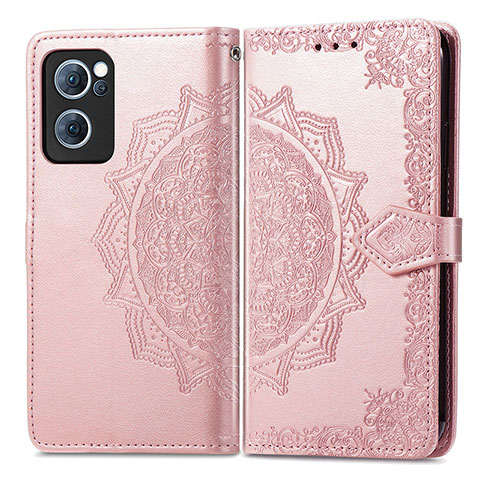 Handytasche Stand Schutzhülle Flip Leder Hülle Modisch Muster für Oppo F21 Pro 4G Rosegold