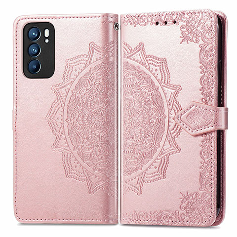 Handytasche Stand Schutzhülle Flip Leder Hülle Modisch Muster für Oppo Reno6 5G Rosegold